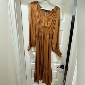 Vici Large Gold Brown Satin boho Dress - family photo dress - flowy